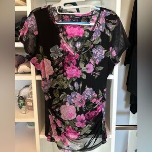 INC International Concepts Ladies Mesh Rose Print T Sz L